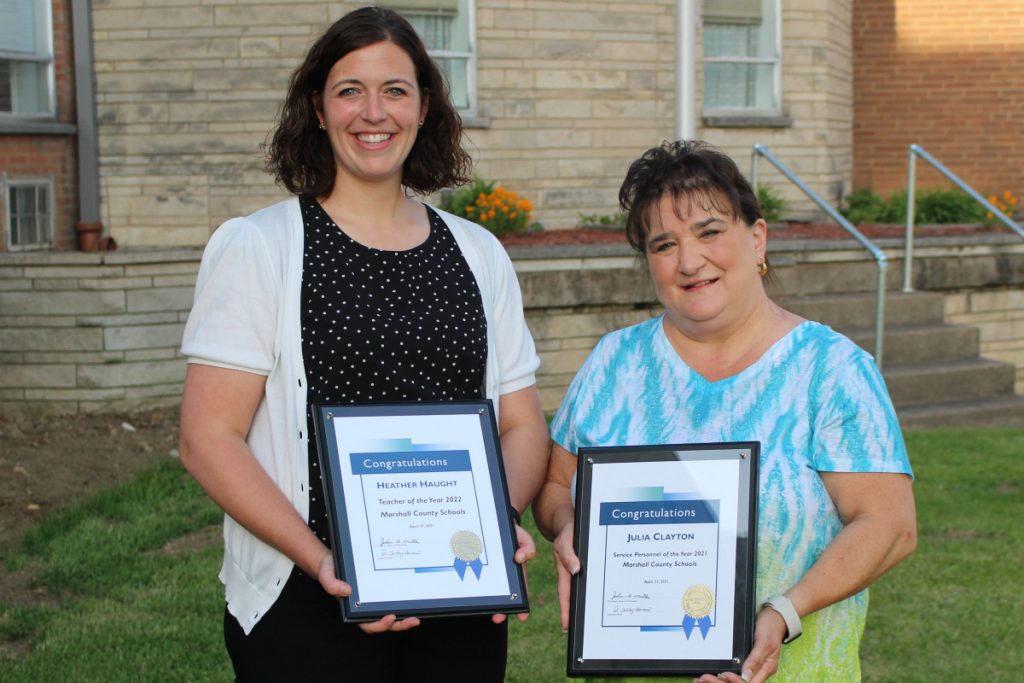 From left: Heather Haught (Teacher of the Year) and Julia Clayton (Service Personnel Member of the Year).