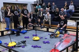 The Sherrard Middle School Robotics team puts on a mock competition for guests who attended the expo.