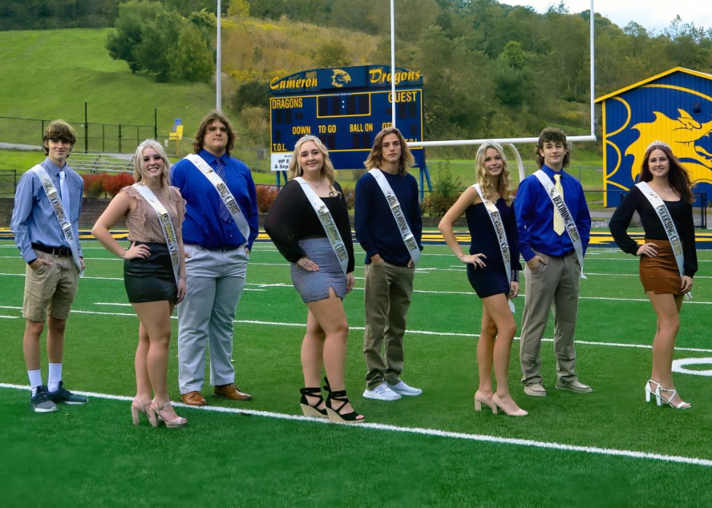 The King and Queen candidates are pictured from left: Shane Ball, Josie Cumpston, Gunnar Bryan, Annie Martin, Payton Neely, Aubre Cain-Loy, Mason DeBolt, and Audrey Bock.   Photo credit: Jennifer Reynolds/Strike-A-Pose Photography