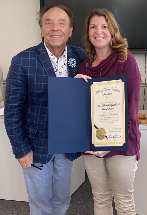 Pictured from left: Curator Randall Reid Smith and JMHS Band Director Tracey Filben.